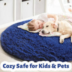 Navy Blue Round Rugs 5Ft for Boys Bedroom, Fluffy Circle Area Rug for Kids - Image 2