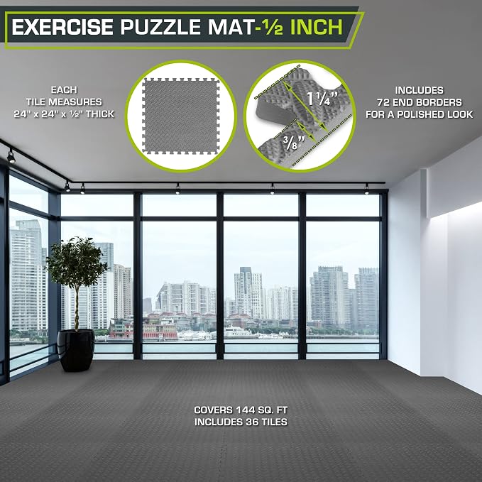 ProsourceFit Exercise Puzzle Mat ½-inch, EVA Interlocking Foam Floor Tiles - Image 2