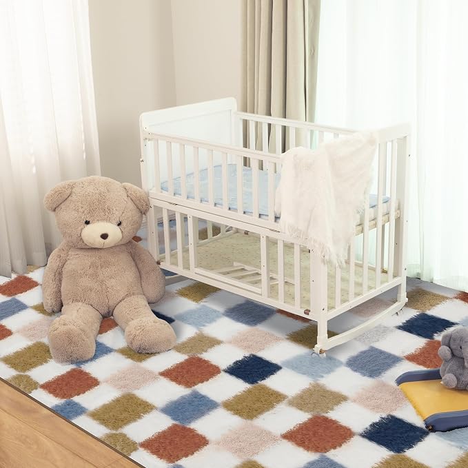 Super Soft Rug for Bedroom, 4x6 Ft Rainbow Area Rug Classic Checkered Shaggy - Image 2