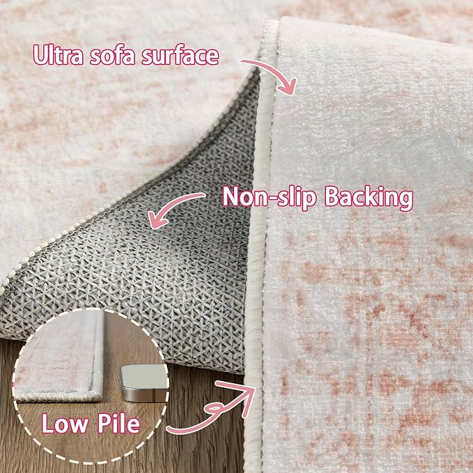 Latte&Fog Pink 4x6 Area Rug for Entryway, Vintage Washable Cute Small Rugs for - Image 8