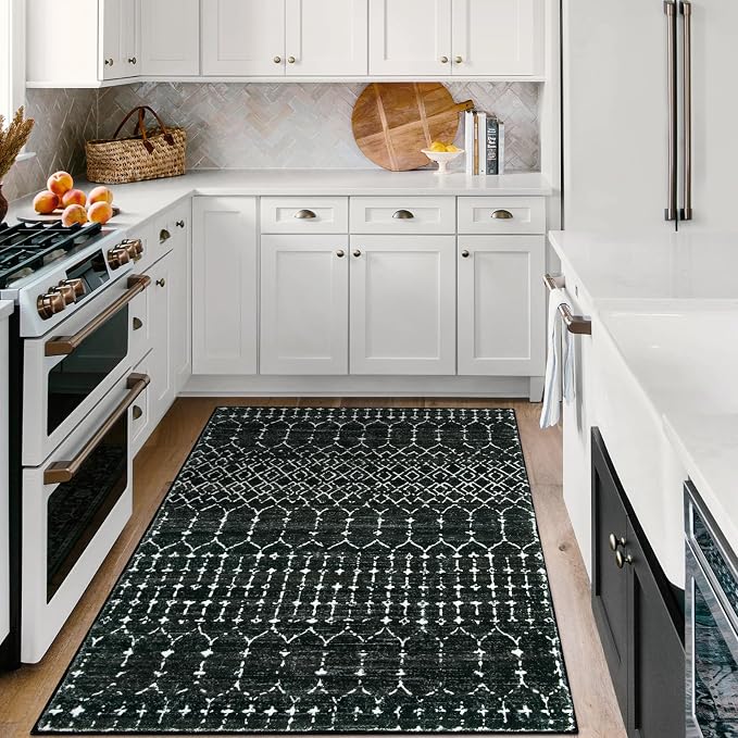 Lahome Moroccan Black Area Rug for Living Room 3x5 Non-Slip Washable Stain - Image 7