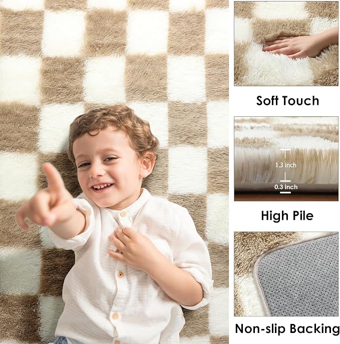 KICMOR 5x7 Beige and Cream White Area Rugs Fluffy Living Room Carpet, Large - Image 2