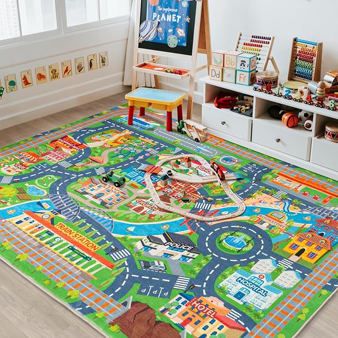Car Rug Play Mat for Kids Toy Cars, Road Traffic Playmat for Kid Bedroom - Image 9