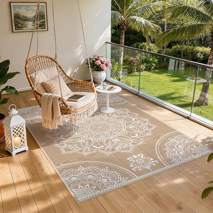 Pauwer Waterproof Outdoor Rug 6x9, Reversible Plastic Straw Patio Camping Rug - Image 6
