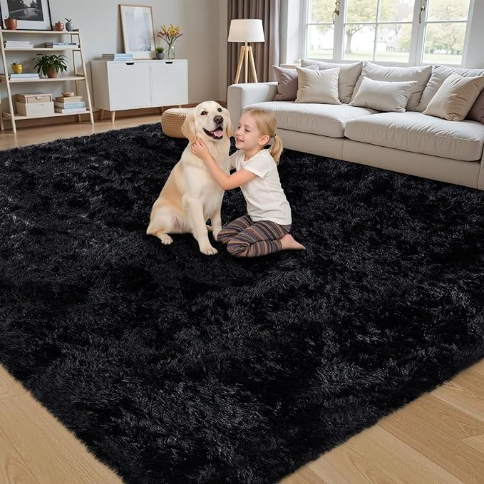 5x8 Area Rug for Living Room:Ultra Soft Fluffy Shag Black Rugs, Large Fuzzy - Image 3