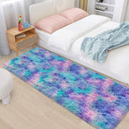 Shaggy Tie Dyed Light Blue Purple Runner Rug 2x6 ft Bedside Area Rugs by TENNOLA