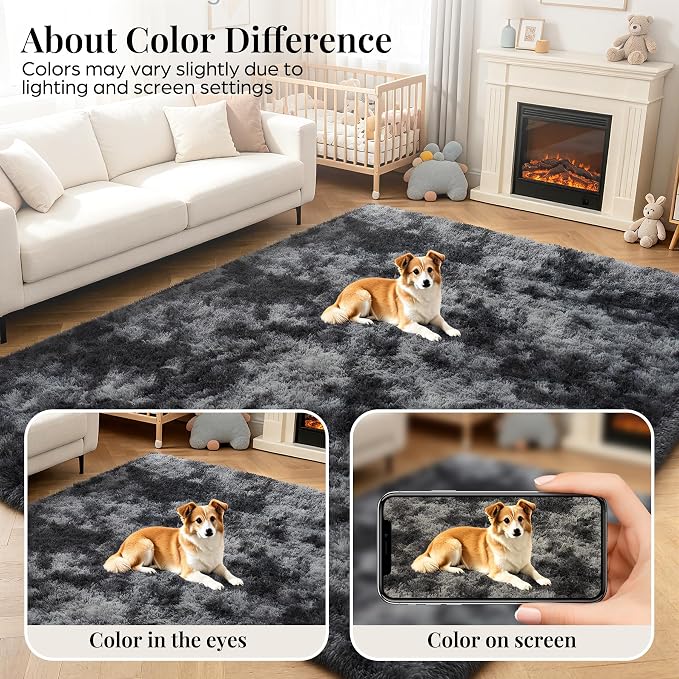 Area Rug for Living Room Bedroom:6x9 Black Grey Soft Fluffy Shag Upgrade - Image 7