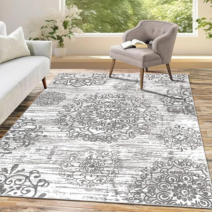 HEBE Area Rugs for Living Room 4'x6', Washable Non Slip Boho Bedroom Rug - Image 8
