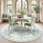 RELEANY Area Rugs Round 7ft Washable Non-Slip, Floral Vintage Distress by RELEANY