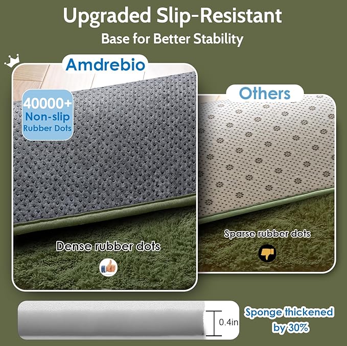 Amdrebio Olive Green Rugs for Bedroom Living Room, Fluffy Shaggy Modern Area - Image 7