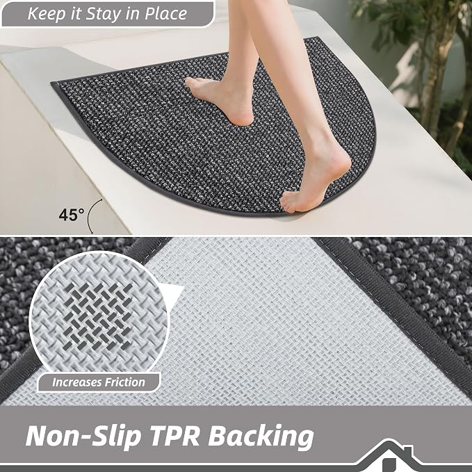 BEQHAUSE Dirt Trapper Door Mat 17" x 30" Half Circle Non-Slip Washable Doormats - Image 4