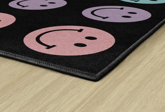 Flagship Carpets Rainbow Smileys in Black Criss-Cross Applesauce Educational - Image 4