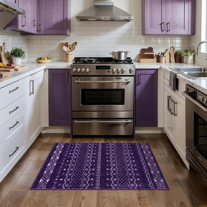 SERISSA 2x3 Rugs for Entryway, Washable Non-Slip Purple and White Small Area Rug - Image 2