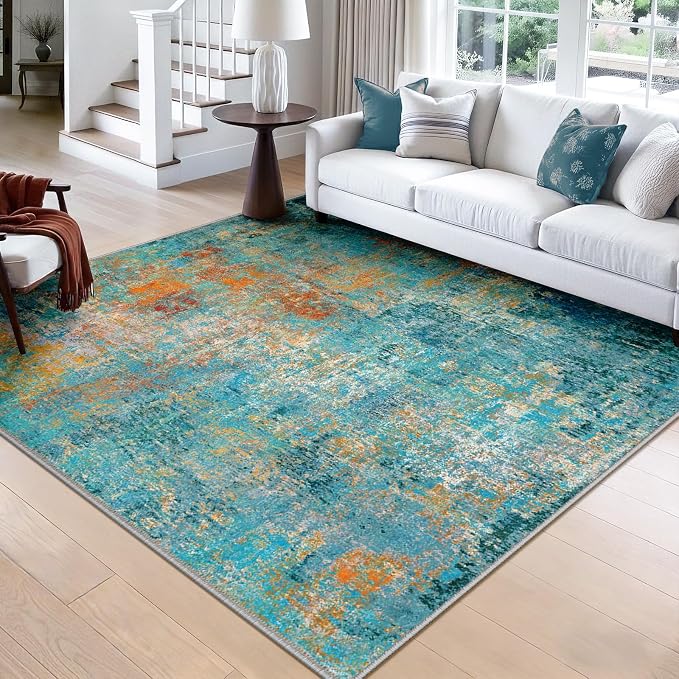 RELEANY Washable Area Rugs Square 8ft Non-Slip Modern Abstract Soft by RELEANY