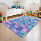 Tie-Dyed Purple Blue Rainbow Kids Rug - Image 2
