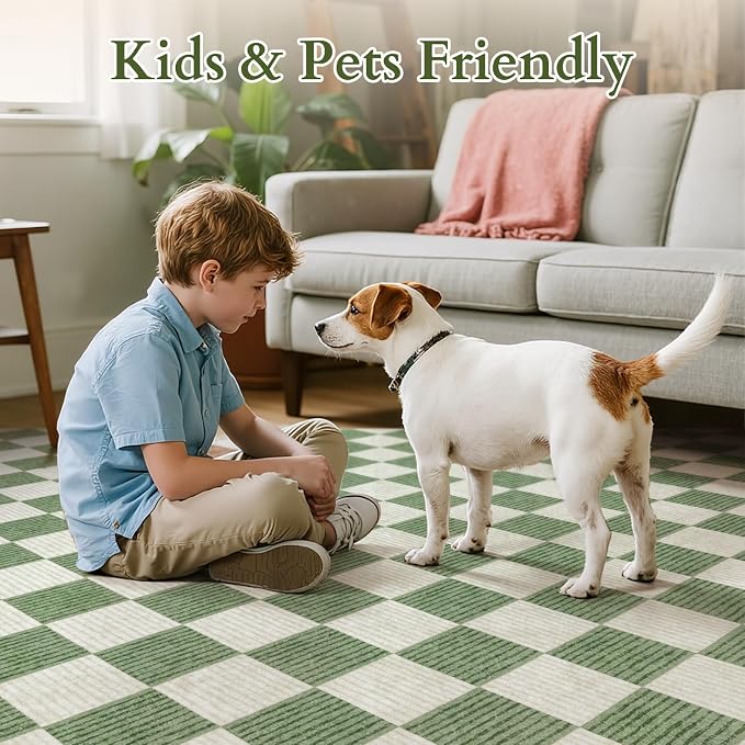 Checkered Washable Rug 6x9, Soft Non-Slip Farmhouse Area Rug - Image 4