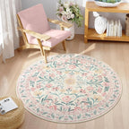 Wonnitar Pink Floral Round Rugs 5ft, Soft Circle Rug Non Slip Washable Round - Image 8