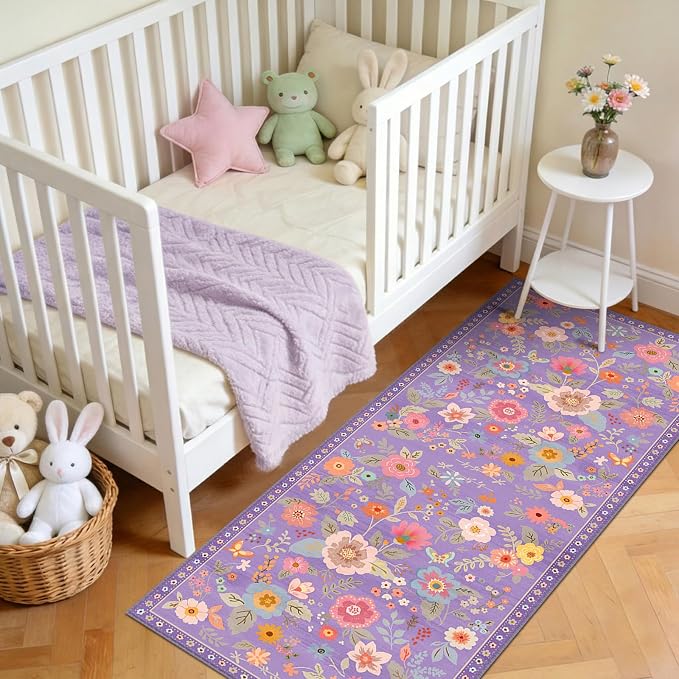 RELEANY Floral 2x5 Area Rugs Washable Print Boho Cute Carpet Non Slip Flower by RELEANY