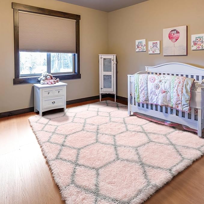 ONASAR Rugs for Living Room Bedroom, 5x8 Fluffy Pink and Grey Area Rug - Image 8