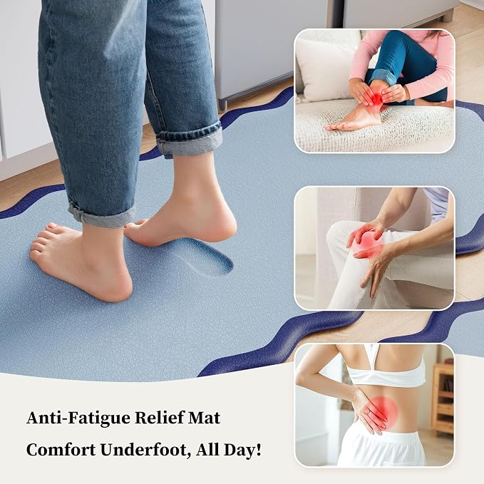 Arenarug Scalloped Navy Blue Kitchen Mats Rugs Sets of 2 Cushioned Anti Fatigue - Image 4