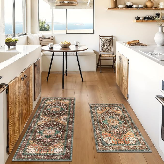 Yamaziot Washable Kitchen Runner Rug Set of 2, Non-Slip Boho Vintage Hallway - Image 7