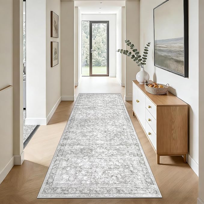 2x8 Hallway Runner Rug: Washable Vintage Floral Entryway Rugs Low Pile Non-Slip by LOSBULAKE