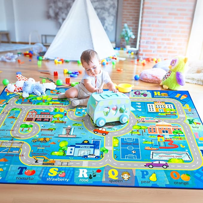Chicrug 6x9 Car Road Area Rug for Kids Playroom Bedroom, Non Slip Low Pile - Image 3