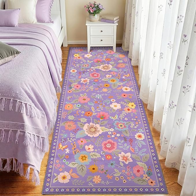 RELEANY Floral 2x6 Area Rugs Washable Print Boho Cute Carpet Non Slip Flower by RELEANY