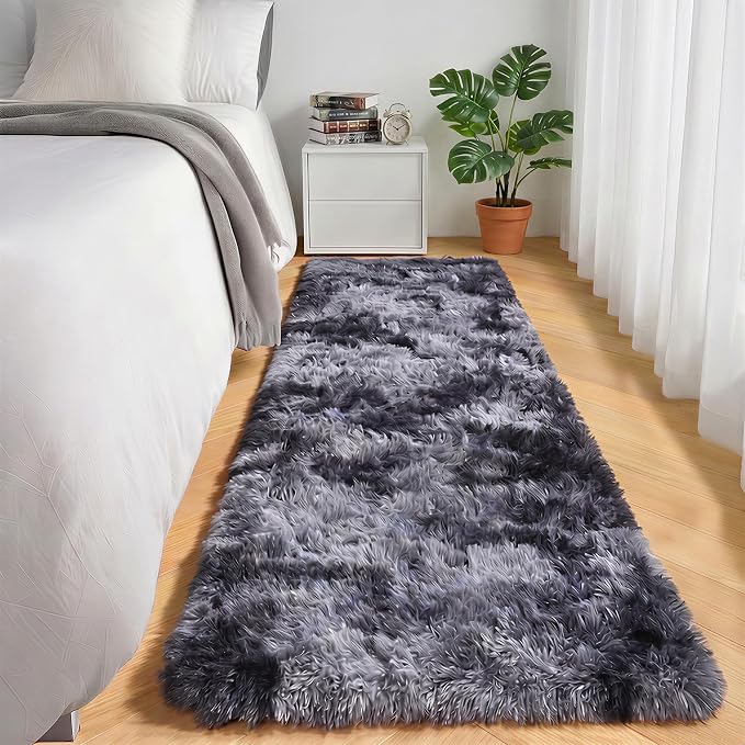ONASAR Runner Rugs for Bedroom Living Room, Fluffy Tie-Dyed Dark Grey 2x6 - Image 5