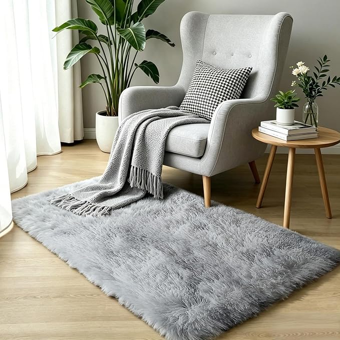 2x3 Fluffy Shag Light Grey Rug for Bedroom, Soft Fuzzy Plush Washable Non Slip - Image 6