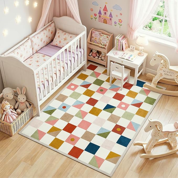 Terrug Multicolored Geometric Checkered Rug - Image 2