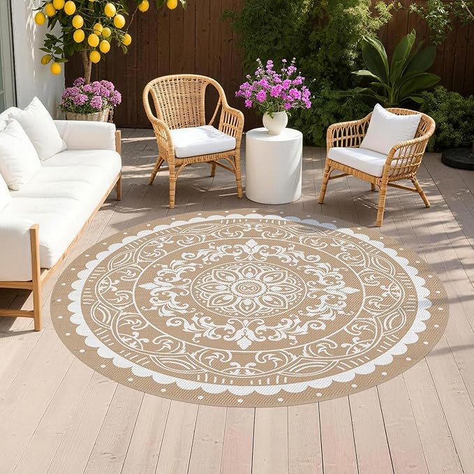 Pauwer Waterproof Outdoor Rug 6ft, Reversible Plastic Straw Patio Camping Rug by Pauwer