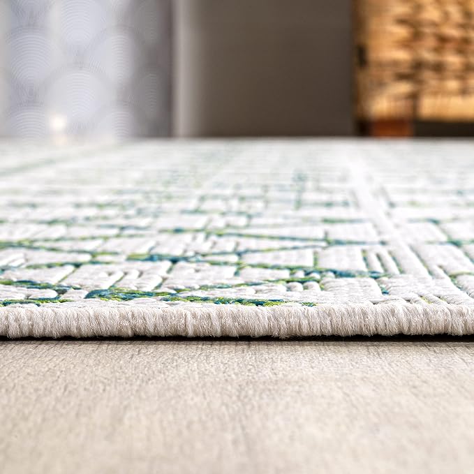 JONATHAN Y Moroccan Geometric Indoor Outdoor Square Area Rug 5X5 Green/Ivory - Image 4