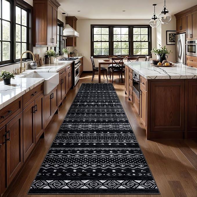 SERISSA Hallway Runner Rug, Soft Low-Pile Boho Geometric Indoor Long Carpet by SERISSAHomeDecorCollection