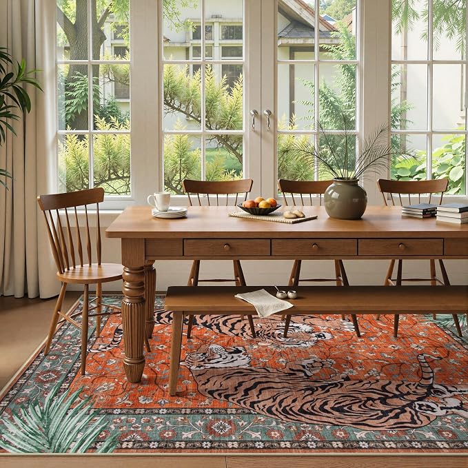 Moynesa Tiger 5x7 Area Rug, Boho Washable Living Room Rug, Non Slip Rugs - Image 8