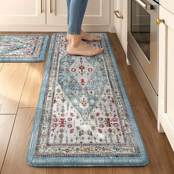 Collive Boho Kitchen Rugs and Mats 2PCS Cushioned Anti-Fatigue Floor Mat by Collive