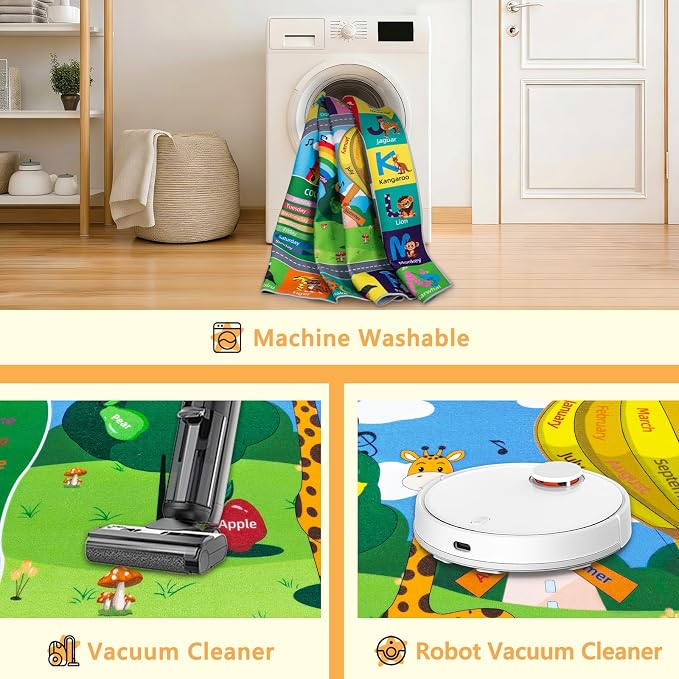 Kids Rug for Playroom Educational ABC Rug Washable Play Mat Learning Alphabet - Image 4