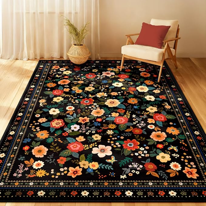 4x6 Area Rugs for Living Room Vacuum-Friendly Machine Washable Area Rug Flower - Image 7