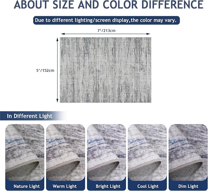 5x7 Area Rugs - Ultra-Thin Washble Rugs, Non-Slip Low Pile Abstract Print Rugs - Image 2
