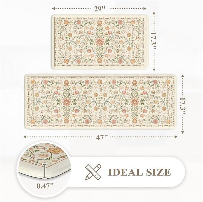 KIMODE Anti Fatigue Mats for Kitchen Floor Non Slip, Farmhouse Boho Floral - Image 2