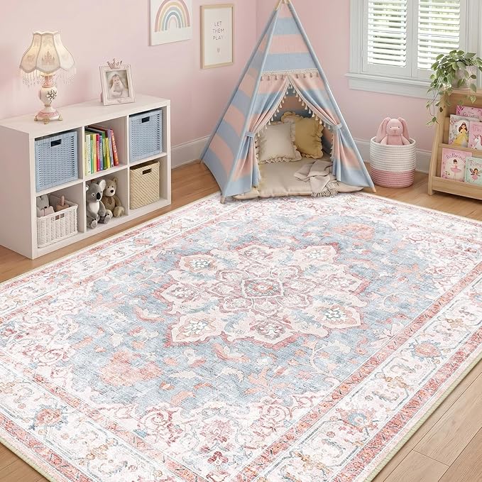 CAPALOCA Machine Washable Rugs Nursery Rug 5x8 Cute Girl Non Slip Low Pile - Image 9