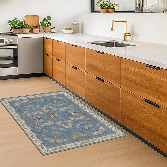 Blue 2x3 Kitchen Rugs Non Slip Washable, 0.25" Low Pile Stain & Fade Resistant - Image 8