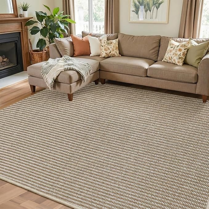 Faux Jute Area Rug 5'x7', Washable & Non-Slip, Taupe & White | 0.27" Low Pile - Image 5