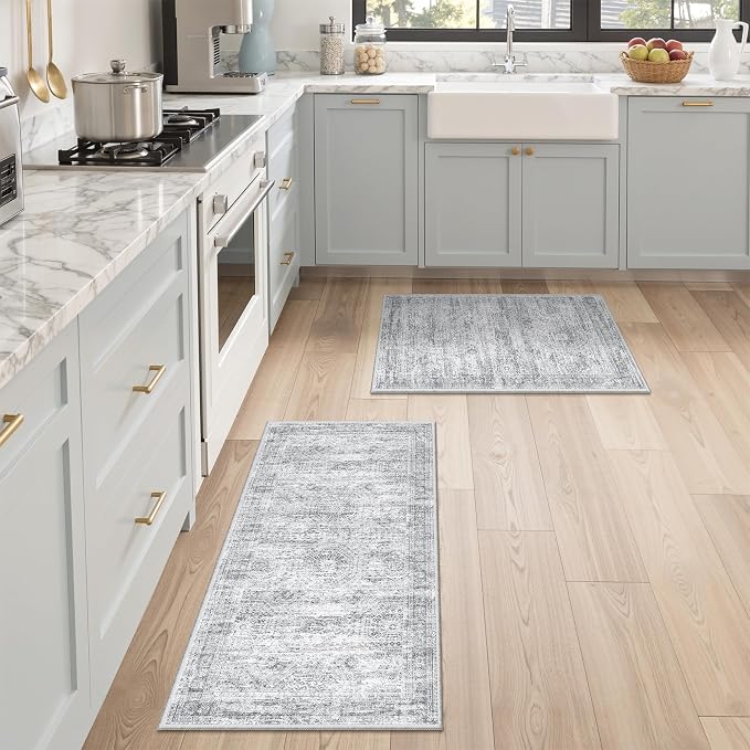 Washable Kitchen Rugs Sets of 2 Piece, Hallway Runner Rug Non-Slip by Restydon