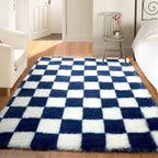 KICMOR Soft Fluffy Navy Blue and Cream White Area Rug - Image 3