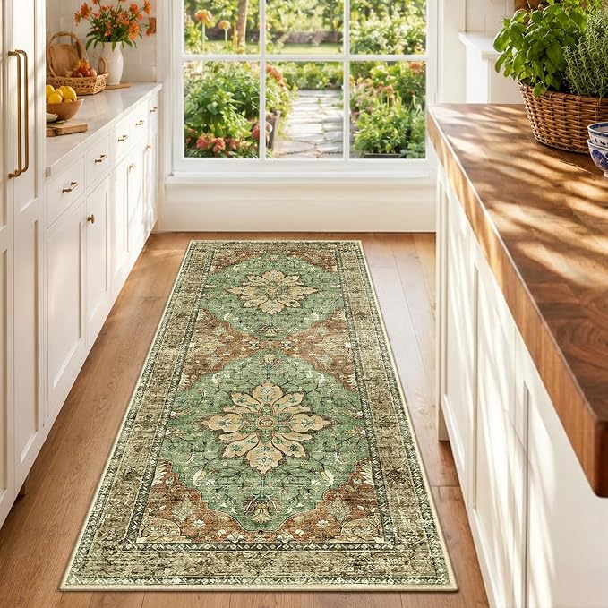 RELEANY Area Rugs Runner 2'x6' Washable Non-Slip, Floral Vintage Distress by RELEANY