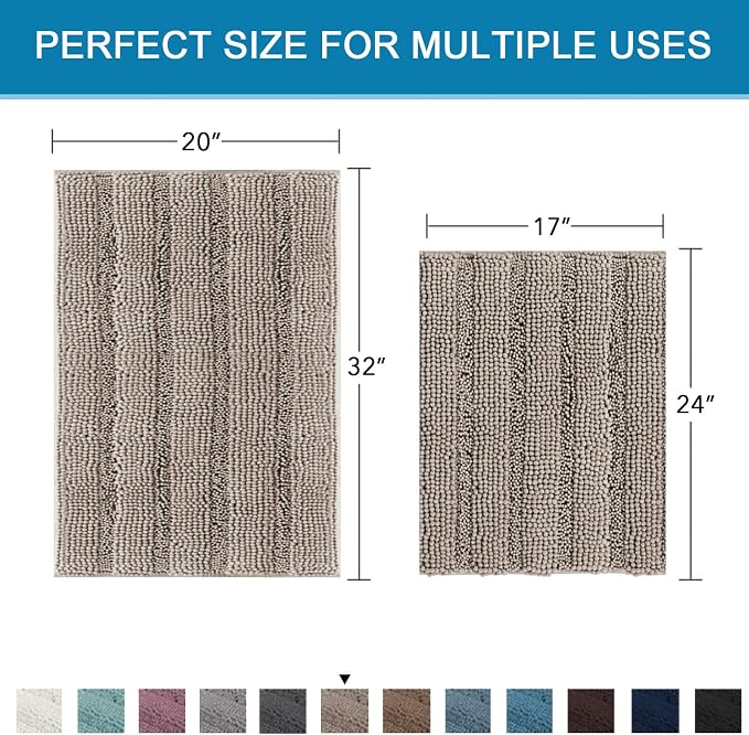 Non Slip Thick Shaggy Chenille Bathroom Rug Mat Set Extra Soft and Absorbent - Image 2