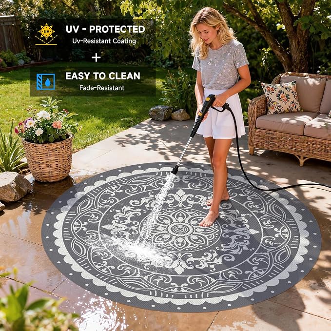 Pauwer Waterproof Outdoor Rug 8ft, Reversible Plastic Straw Patio Camping Rug - Image 4