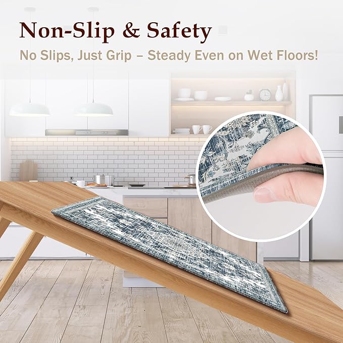 Boho Kitchen Mats for Floor 2 Piece Set Anti Fatigue Cushioned PVC Kitchen Rugs - Image 4