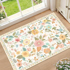 RELEANY Floral 2x3 Area Rugs Washable Print Boho Cute Carpet Non Slip Flower by RELEANY